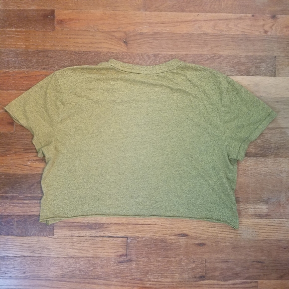 Vintage Single Stitch Blow Out Cropped Tee Pocket Army Green Distressed Thin - Picture 2 of 9